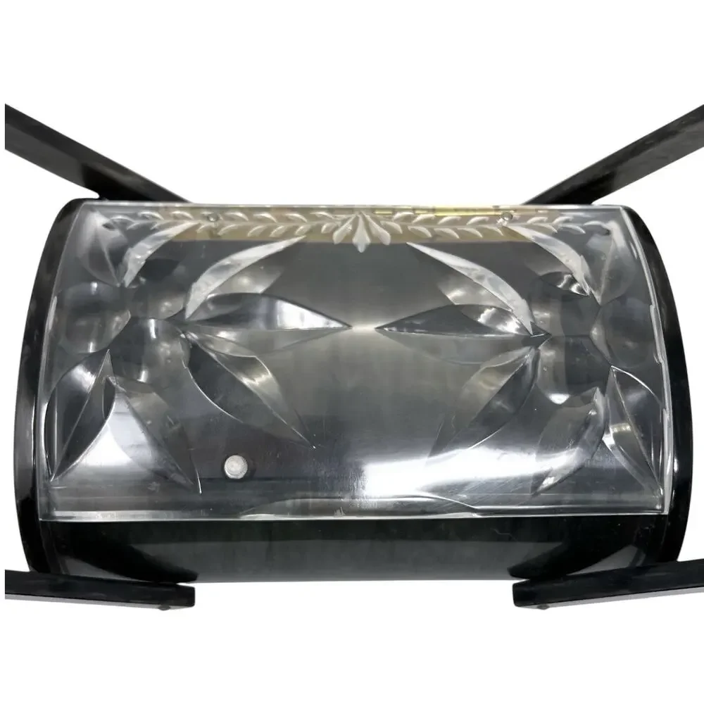 Original Rialto NY Vintage 1950s Lucite Handbag Gray Black Carved Floral Lid
